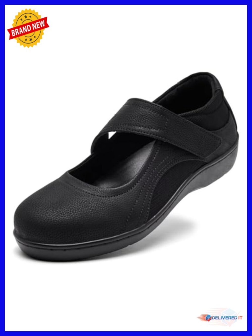 Women's Leather Orthopedic Mary Jane Flats - Non Slip Memory Foam Work Shoes